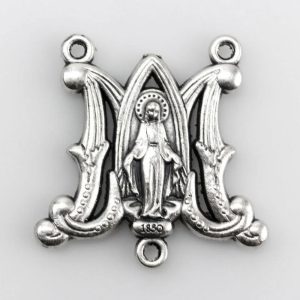 Silver Marian Monogram Religious Emblem