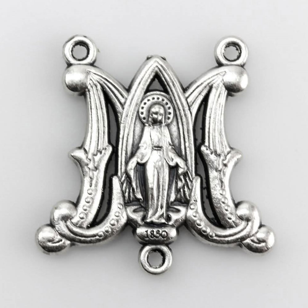 Silver Marian Monogram Religious Emblem