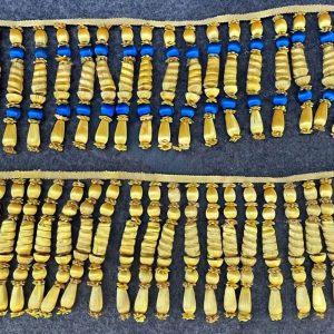 Gold & Blue Decorative Beaded Fringe Trim